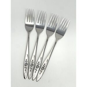 Vintage Oneida Community ROSE SHADOW Stainless Dinner Forks 7 3/8" Set Of 4
